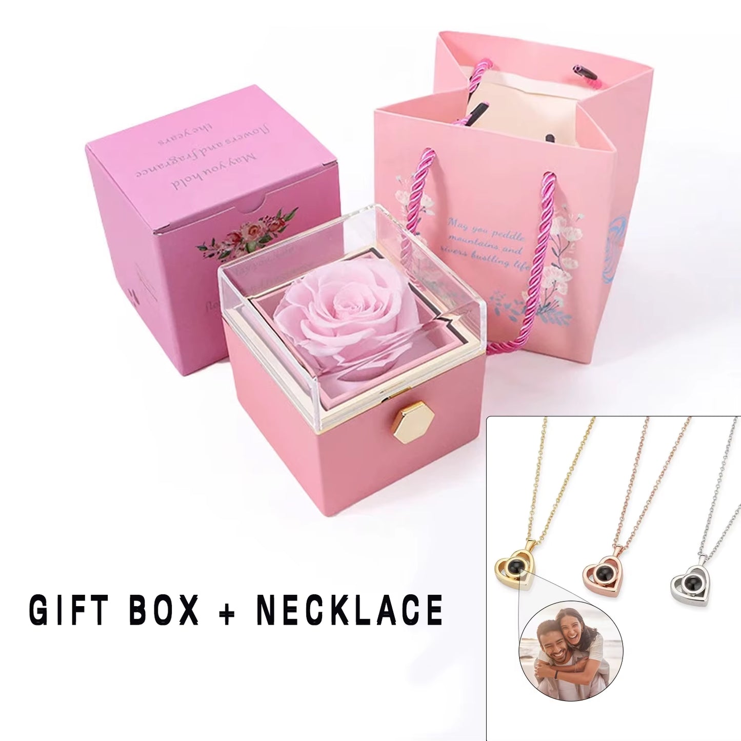 Photo Projection Necklace with Eternal Rose Box • Couples Gifts • Gift for Girlfriend • Valentines Day Gift for Women Girlfriend