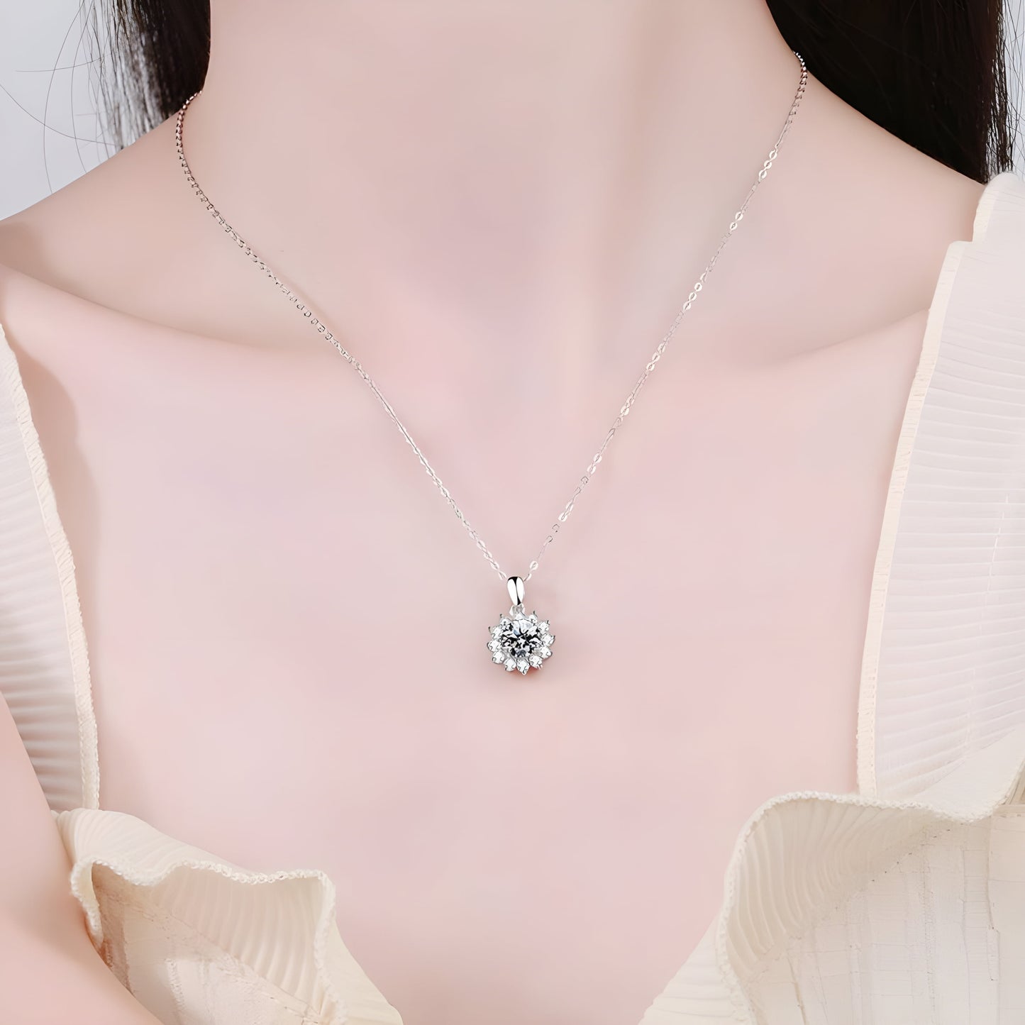 S925 Sterling Silver 1 Carat Moissanite Sunflower Necklace - Exuding Timeless Elegance, Perfect for Birthdays, Valentine'S Day, and Christmas Celebrations