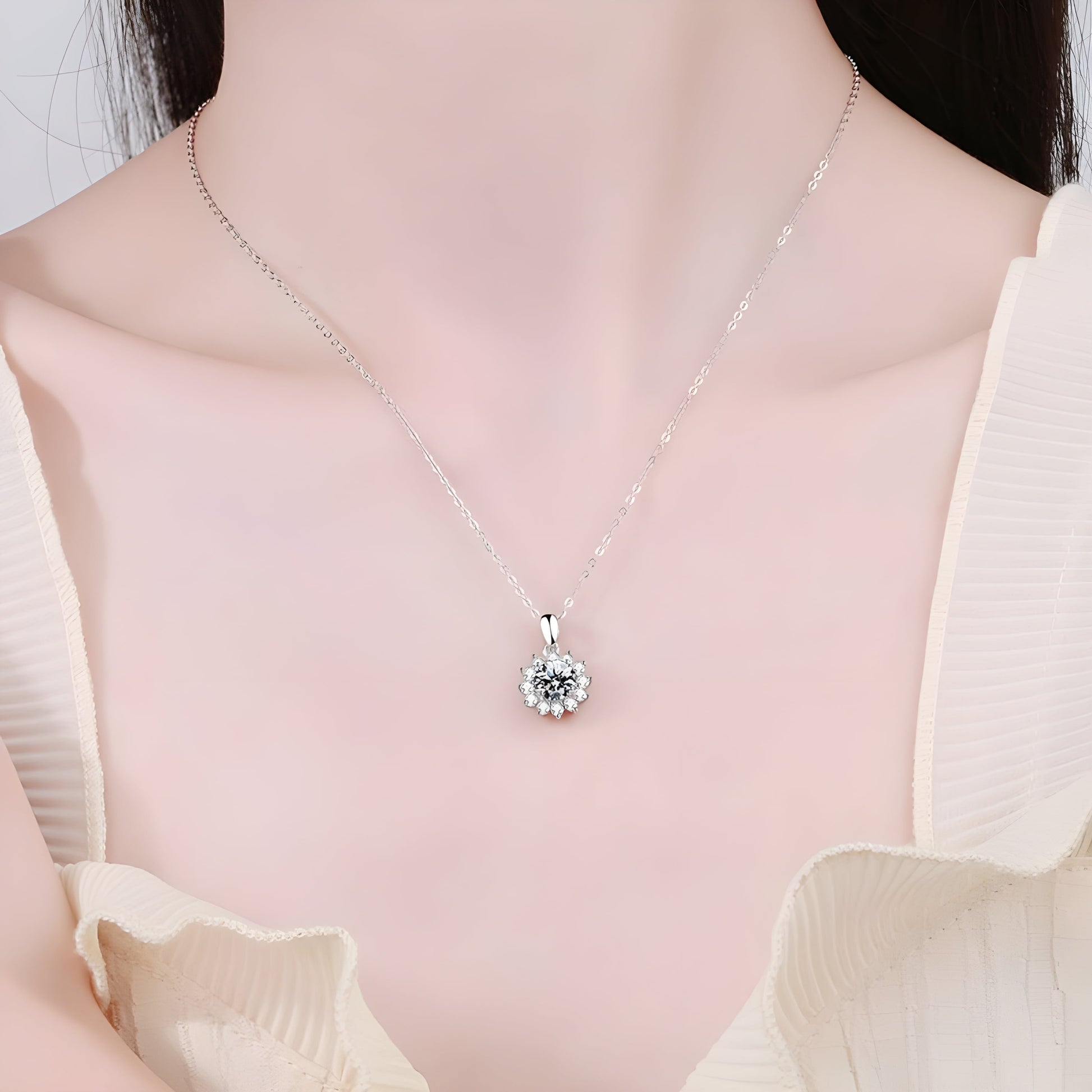 S925 Sterling Silver 1 Carat Moissanite Sunflower Necklace - Exuding Timeless Elegance, Perfect for Birthdays, Valentine'S Day, and Christmas Celebrations