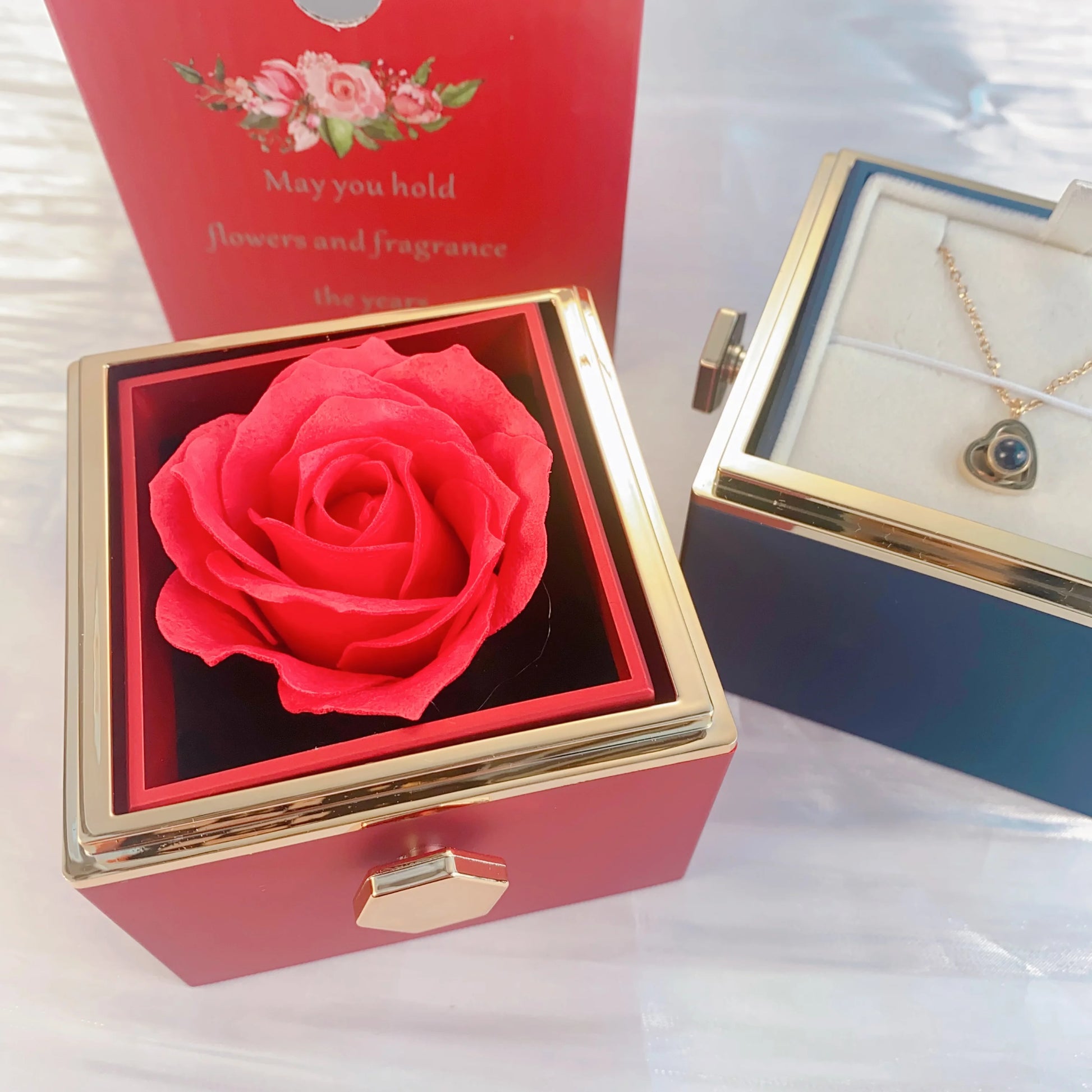 Photo Projection Necklace with Eternal Rose Box • Couples Gifts • Gift for Girlfriend • Valentines Day Gift for Women Girlfriend