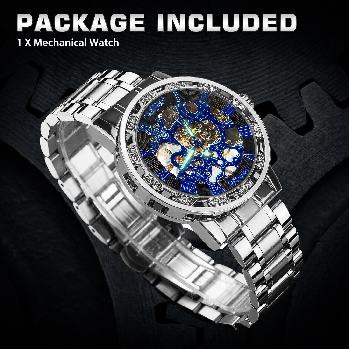 Luxury Men'S Automatic Mechanical Stainless Steel Watch Business Hollow Skeleton