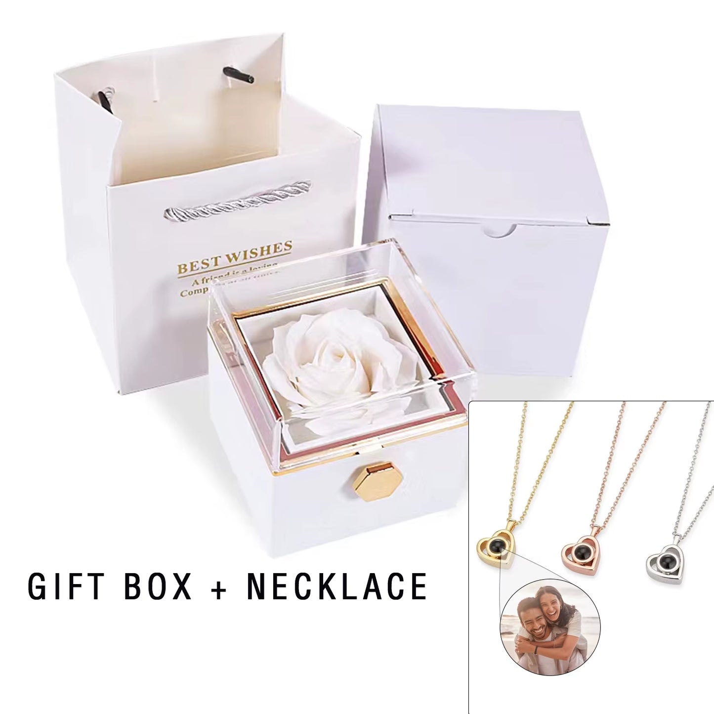 Photo Projection Necklace with Eternal Rose Box • Couples Gifts • Gift for Girlfriend • Valentines Day Gift for Women Girlfriend