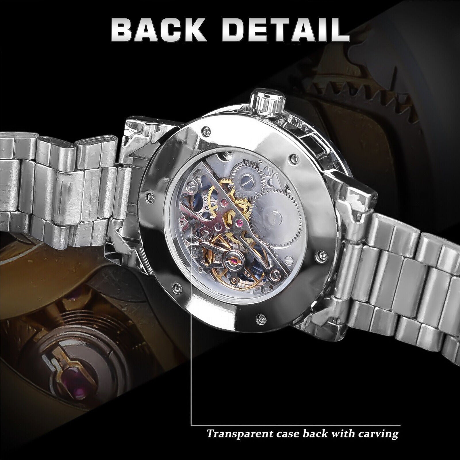 Luxury Men'S Automatic Mechanical Stainless Steel Watch Business Hollow Skeleton