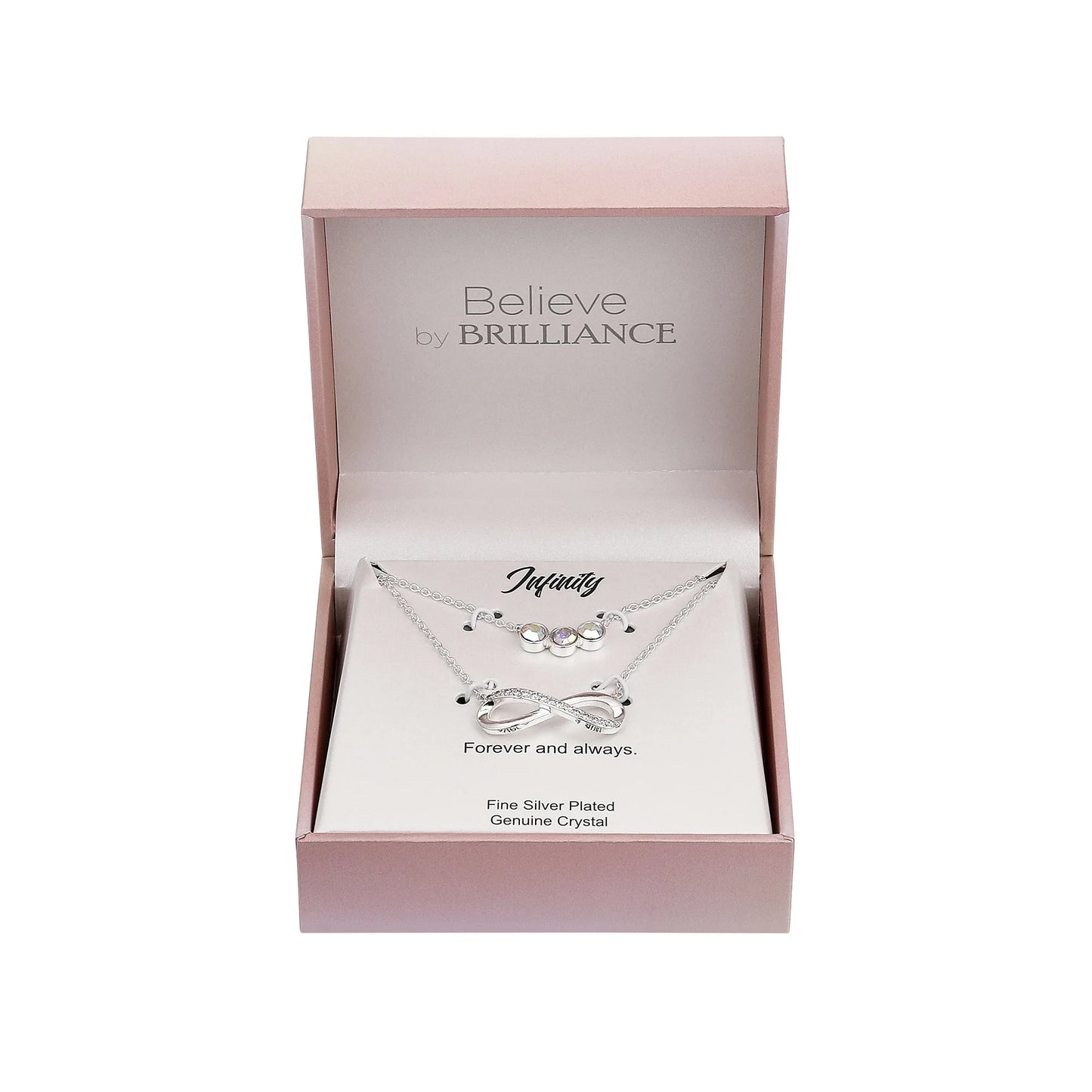 Women'S Fine Silver Plated Cubic Zirconia Infinity and Arora Boralis Triple Crystal Necklace Set, 16+2" & 18+2" Extender